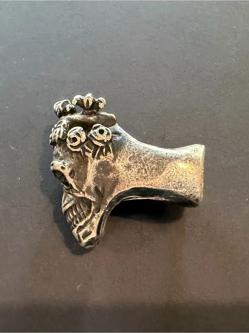 .925 Sterling Silver Crowned Tiara Skull Statement Ring Size 10